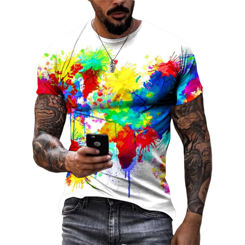 Летняя новая модная мужская футболка с цветным граффити, 3D трендовая индивидуальная футболка в стиле хип-хоп с принтом Харадзюку, футболки с круглым вырезом и короткими рукавами, топы