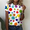 Bold Colored Polka Dot Women's T-shirt Casual Fashionable And Comfortable White Short Sleeve