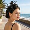 Ретро-ободок-fascinator из сетки и перьев с цветочными акцентами для женщин - Идеально подходит для чаепитий, коктейльных вечеринок или свадеб
