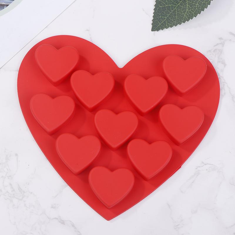 10-гнездная силиконовая форма в форме сердца, сделай сам ко Дню святого Валентина, форма для шоколадных конфет, помадки, желе, пудинга, десерта, выпечки