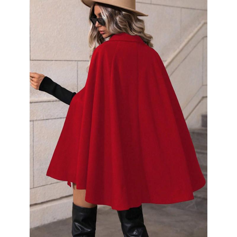 Women's Cape Woolen Coat, Mid-Length Double Breasted Cloak Jacket, Elegant High Grade Loose Slimming Overcoat, Ladies Warm Cape Outerwear