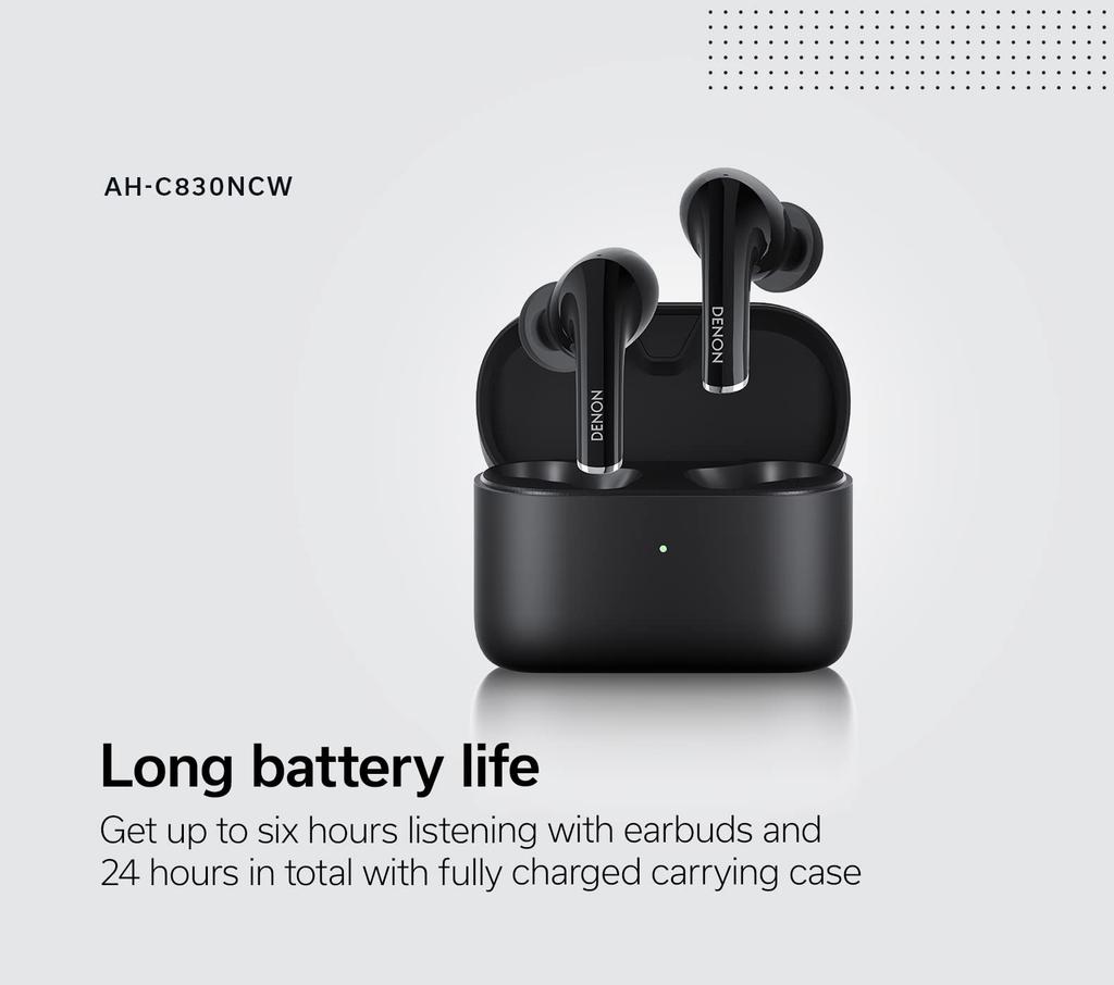 Denon AHC830NCW Noise Cancelling True Wireless Black In-Ear Headphones, (AHC830NCWBKEM)