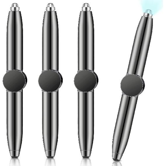 Sabary 4 Pcs Fidget Pen Spinner Pen with LED Light Multi Functional Cool Anxiety Gift Help Stress Reducer Thinking Ballpoint Rotating Anti Stress
