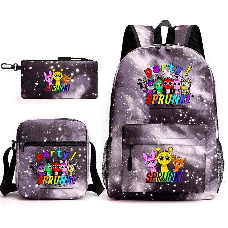 Rhythm Box Game Merchandise Student Bag Sprunki Cartoon Starry Sky Backpack Leisure Bag 3-piece Set D