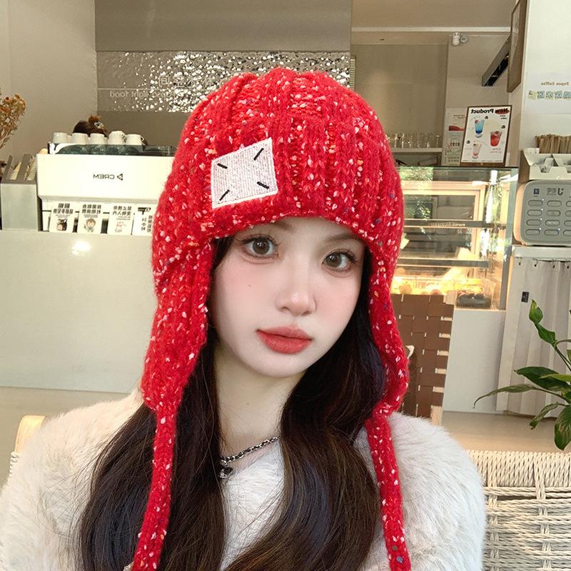 Warm Autumn Winter Women Thicken Ear Protector Hat Cold Outdoor Knitted Cap Sweet Cute Colorfully Hats