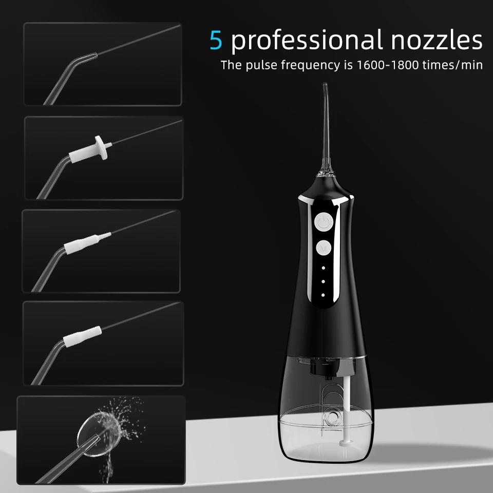 Портативный ирригатор для полости рта, USB перезаряжаемая ирригационная ирригатор, стоматологическая струя воды, резервуар для воды 330 мл, водостойкий очиститель зубов, 5 насадок