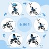 Kids Tricycle, 6-in-1 Handle, Adjustable Canopy, Safety Belt, 1-5 Years, Blue
