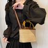 Weaving Bag Summer New Bamboo Handle Tote Straw Bag Niche Simple Shoulder Crossbody Bucket Bag Women's Bag KTY