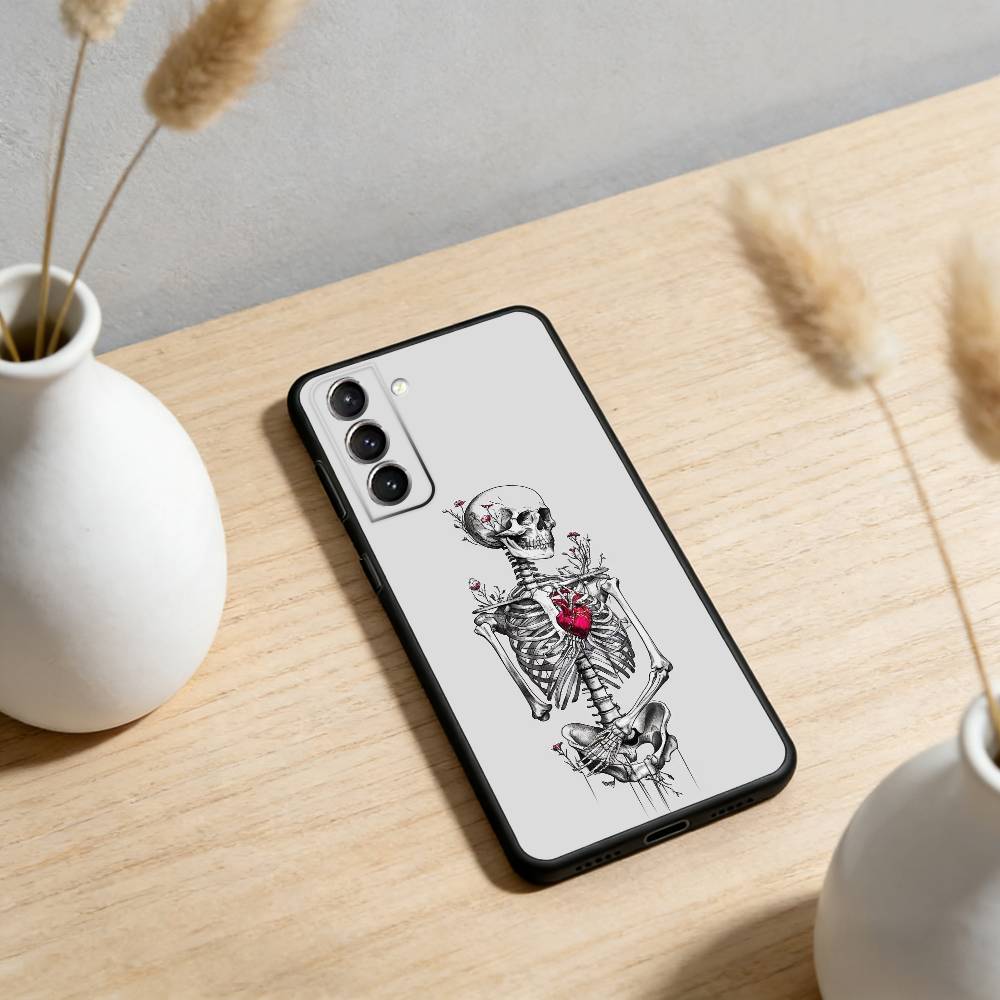COOL S-Skeleton-ON Phone Case For Samsung S25,24,23,22,30,21,10,9,Ultra,Plus,Lite,FE,4,5 G Soft Black Case
