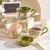 Chinese Retro Flower Coffee Cup With Dim Sum Cover Household Small Fresh Tea Cup Large Capacity Gift Ceramic Cup