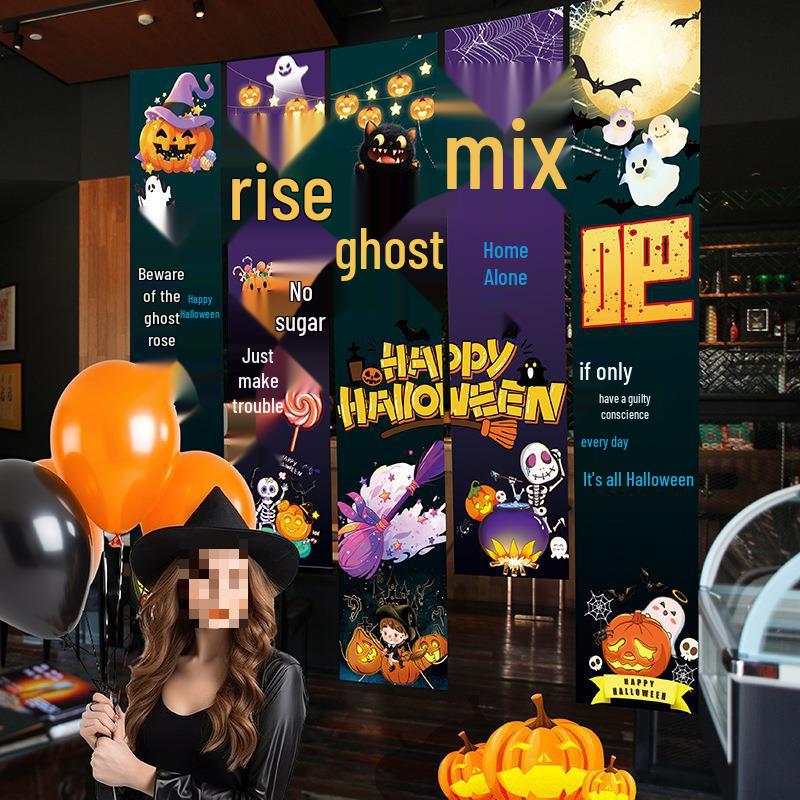 Halloween Outdoor Decorations: Hanging Cloth with Pumpkin Lantern Prop and Banner for Spooky Atmosphere