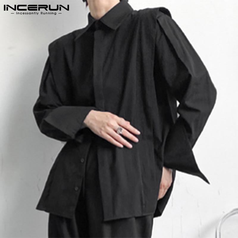 INCERUN Spring Ruffle OL Shirts with Long Sleeve Lapel Neck