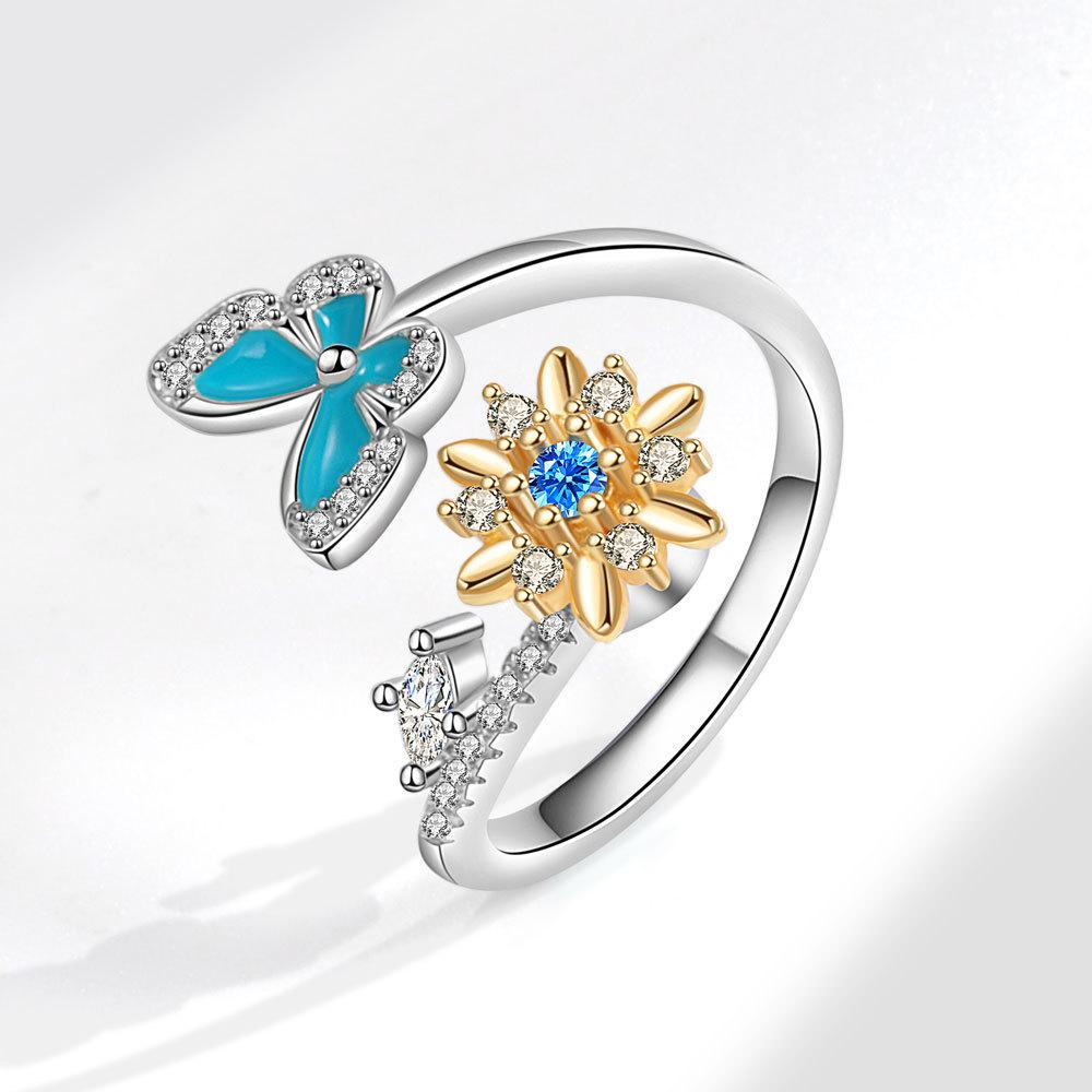 Rotatable Butterfly Open Ring For Women Adjustable Index Finger Ring Unique Personalized Fashion Jewelry Gift