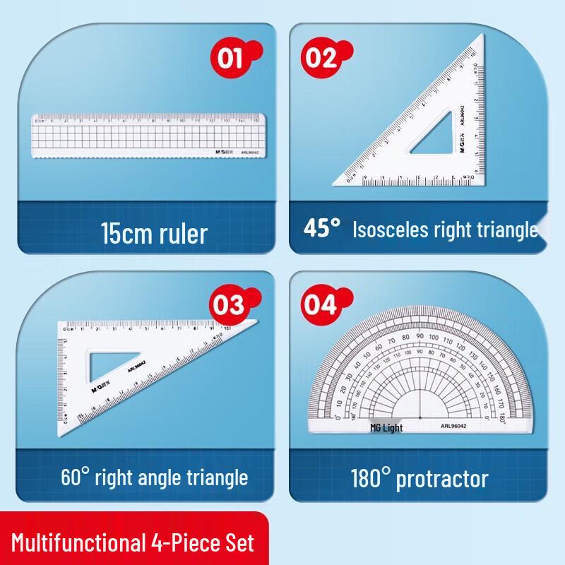 M&G 4-Piece Metal Geometry Ruler Set