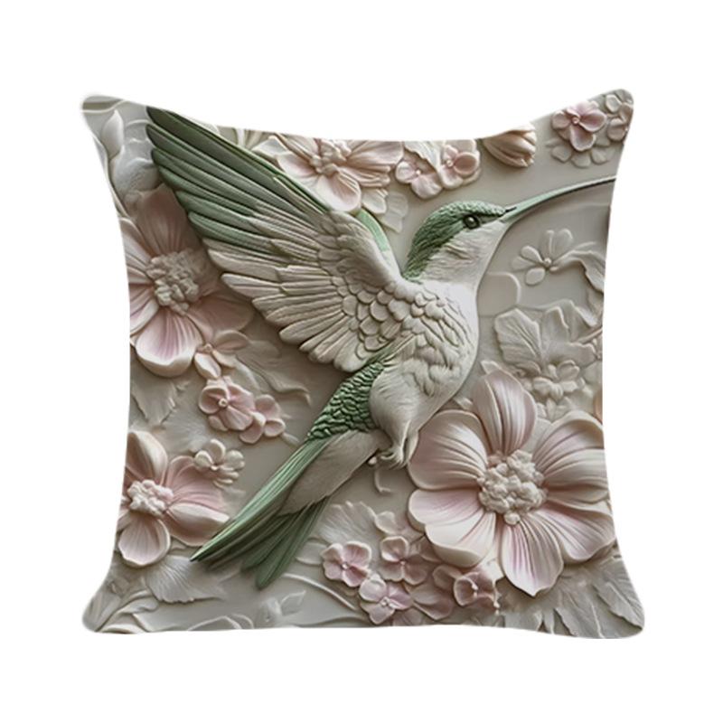New 3D Imitation Carving Three-dimensional Flower and Bird Print Pillow Case, Fashionable and Simple Living Room Sofa Home Pillow