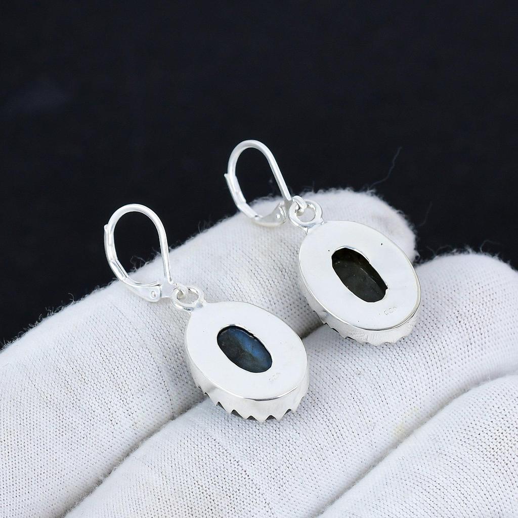 Natural Labradorite Gemstone 925 Sterling Silver Earring, Boho Silver Jewelry Dangle Earrings, Gifts For Anniversary Gifts For Her
