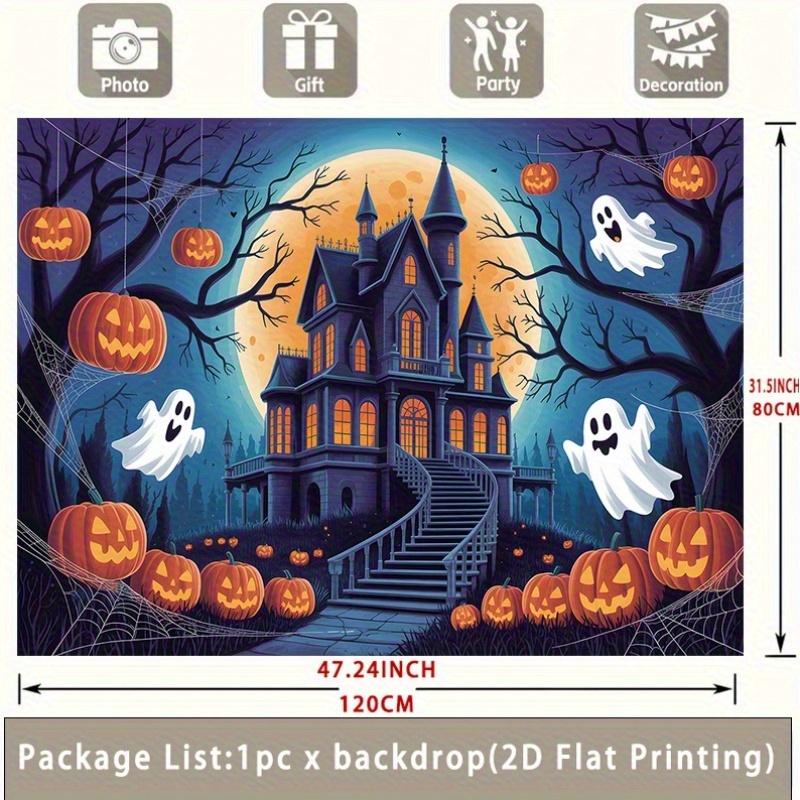1 piece of Halloween castle polyester flag scary lanterns and haunted house design suitable for party decoration.PMJ