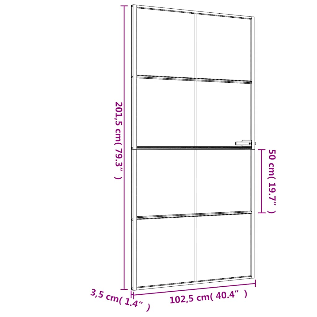 Interior Door Slim Black 102.5 x 201.5 cm Tempered Glass & Aluminum