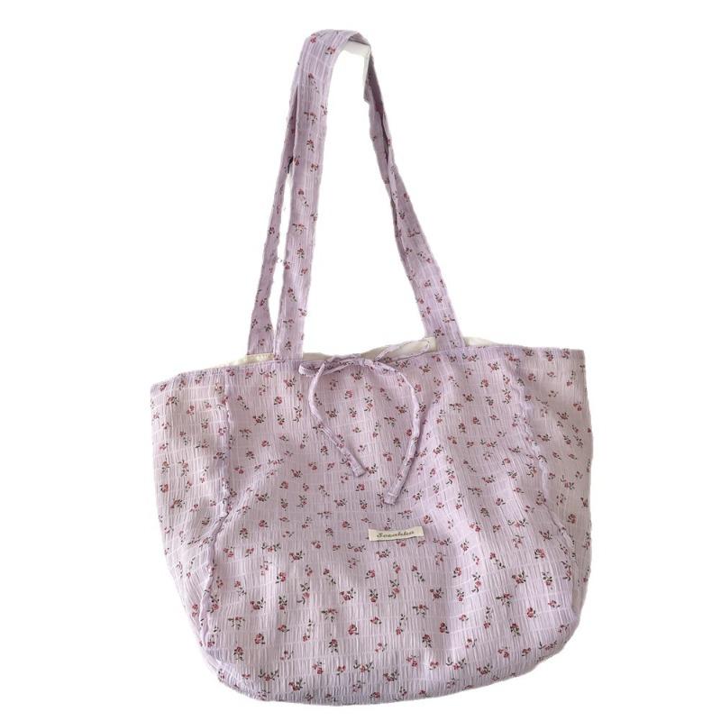 4 Fresh and Sweet Floral Chiffon Shoulder Bag Large-capacity Student Class Bag Fashionable Versatile Tote Bag Women