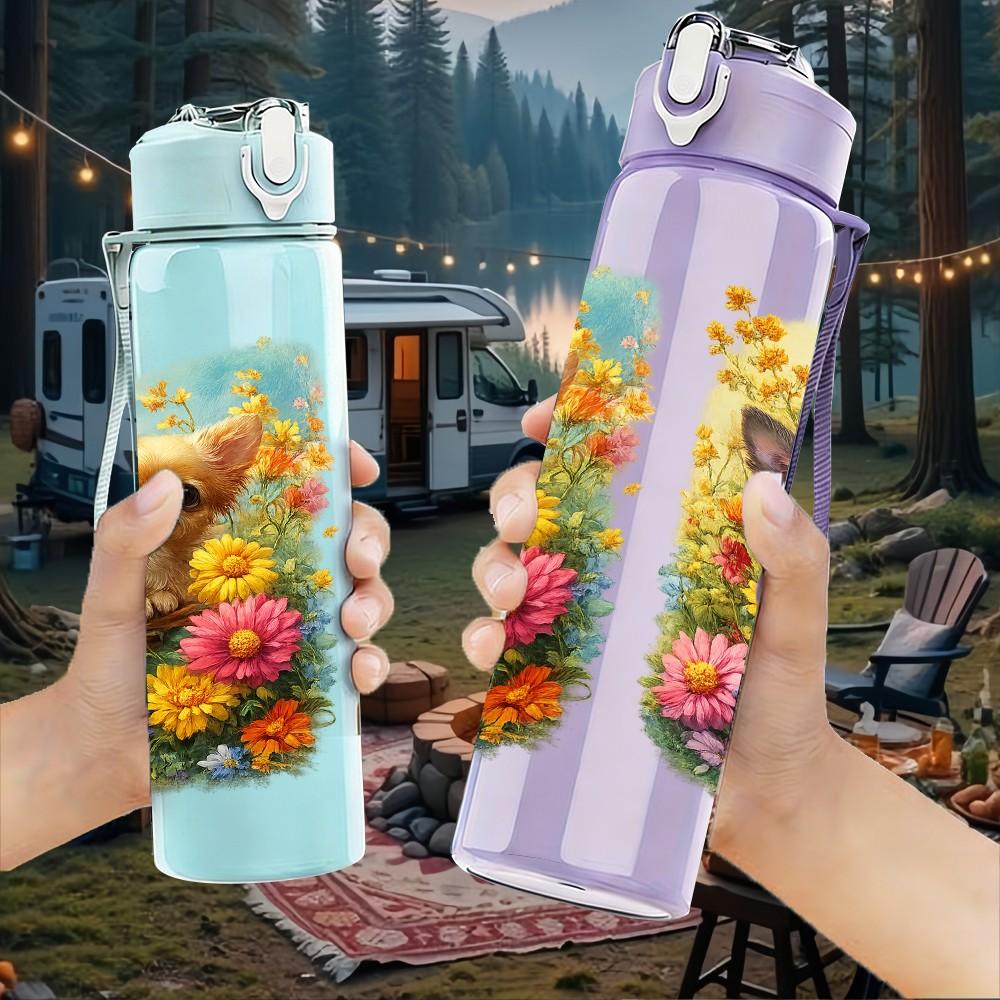 1PC Two Colorful Bird Art Print 750ml Color Plastic Sports Water Bottle Leakproof Flip Straw Lid Suitable for Sports Office Home Use