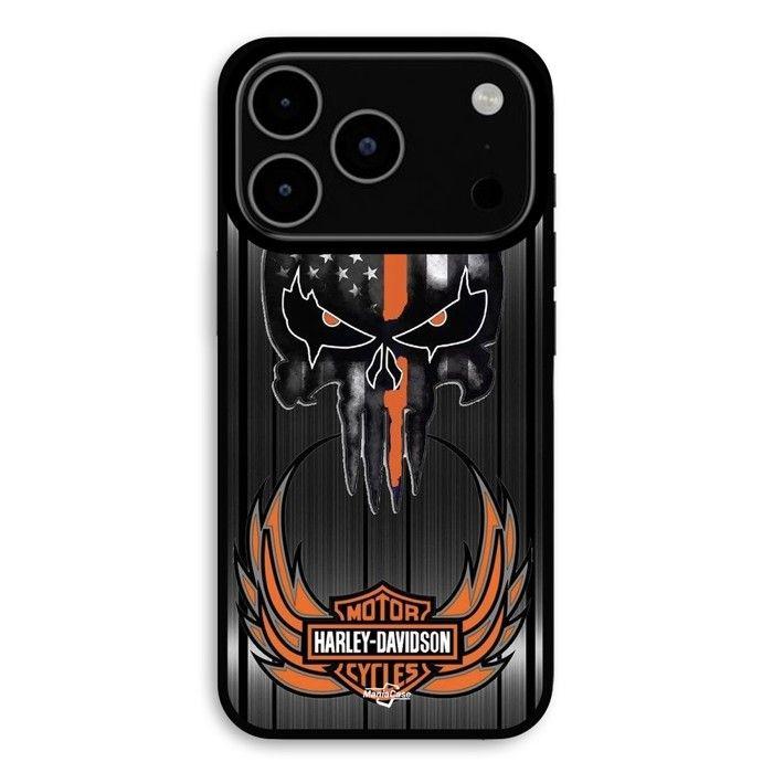 Coque Pour iPhone 18 Pro Harley Davidson tête de mort fond gris Maniacase