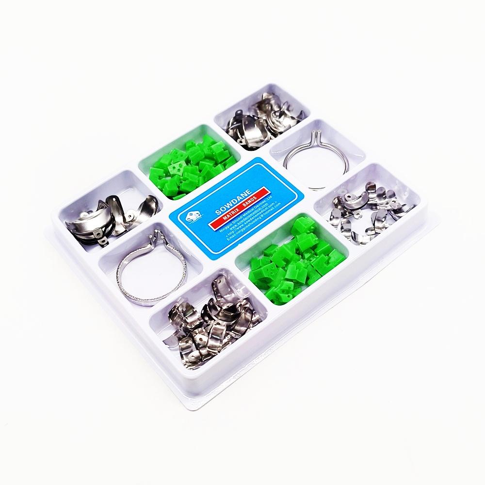 1 коробка, новые стоматологические 80 шт./упак., секционные контурные металлические матрицы, матрицы M4, набор матричных клиньев с дополнительными клиньями, резиновые клинья, полимерные зажимы