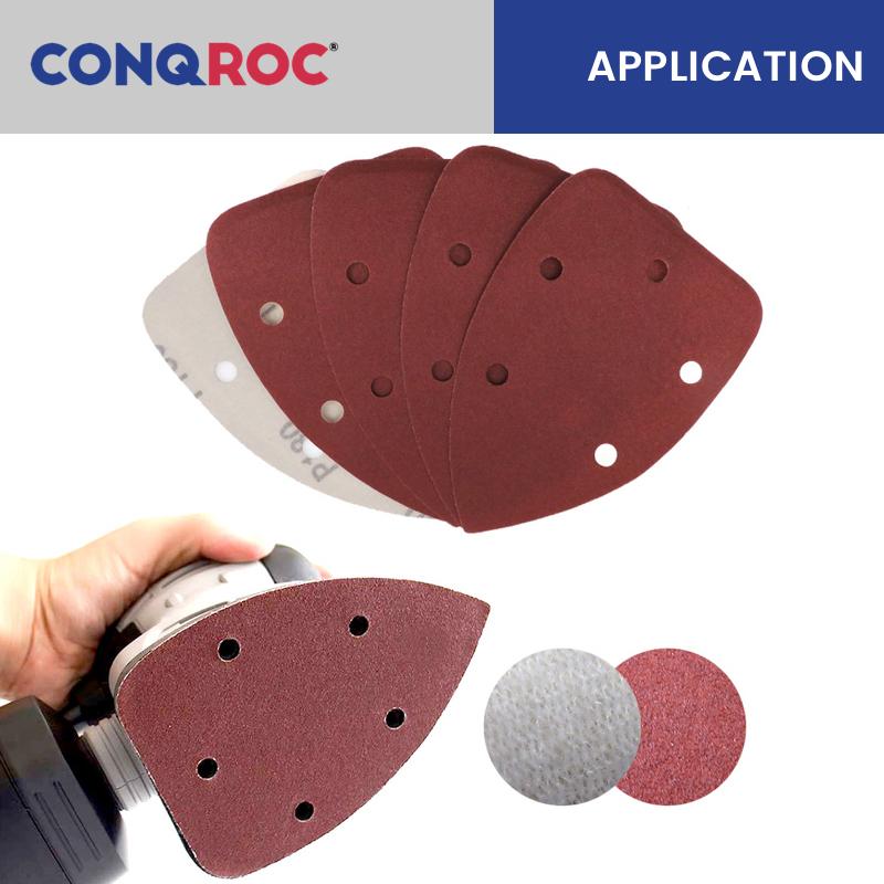 98x140mm 5-Hole Triangle Sanding Pads Aluminum Oxide Sanding Sheets Hook and Loop Sanding Papers 100-Piece Grit P40~1500