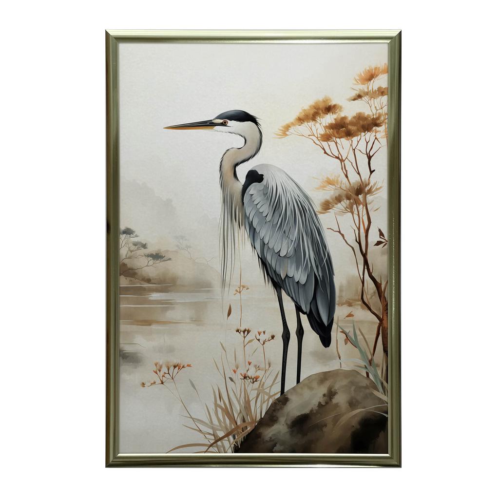 A Walk On the Misty Lake A Walk On the Misty Lake, 40X50 Cm, Gold Aluminum Frame, 230 Gsm Matte Paper