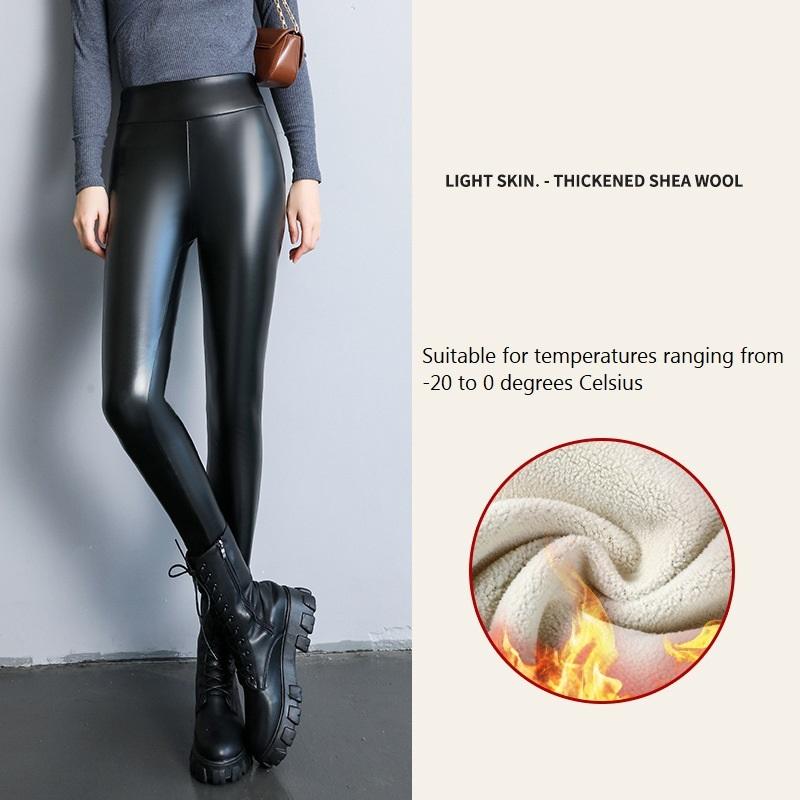 Женские штаны из ПУ кожи для зимы, облегающие и теплые