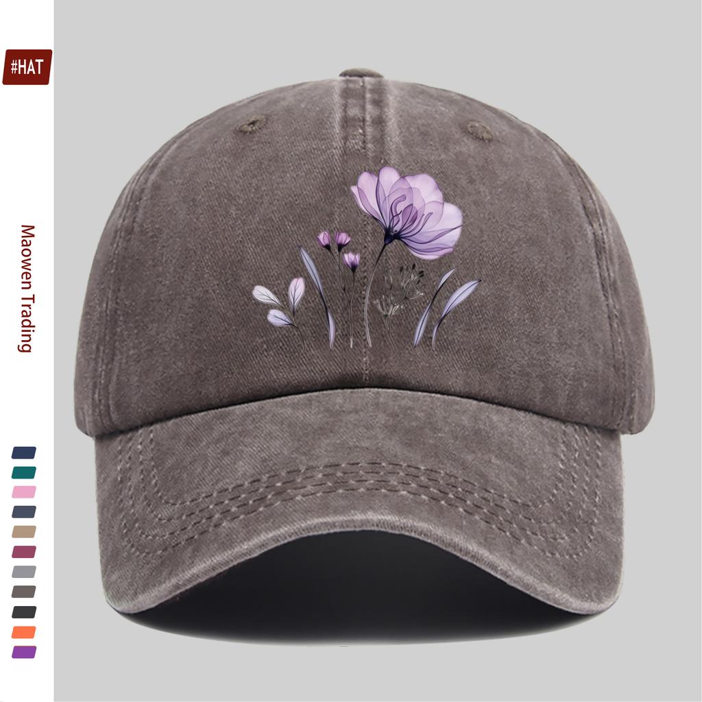 pc Elegant Purple Floral Theme Printed Baseball Cap with Floral Design Golf Hat Comfortable Lightweight Papa Cap Adjustable St