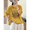 2025 Women Linen T-shirt Hat Summer Shirt Blouse Short Sleeve Fashion Tops Tees Loose Tees New