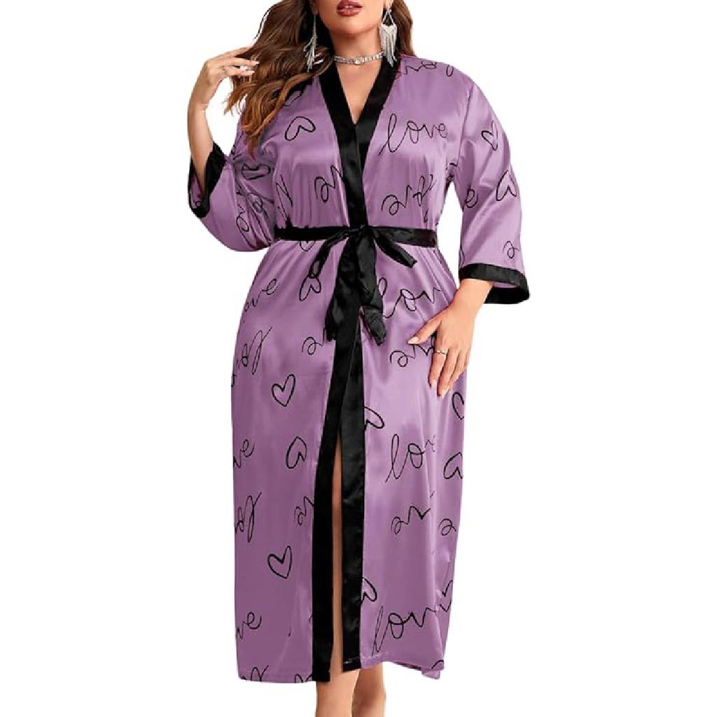 Женский халат на День святого Валентина больших размеров, сексуальный атласный халат, длинная одежда для сна