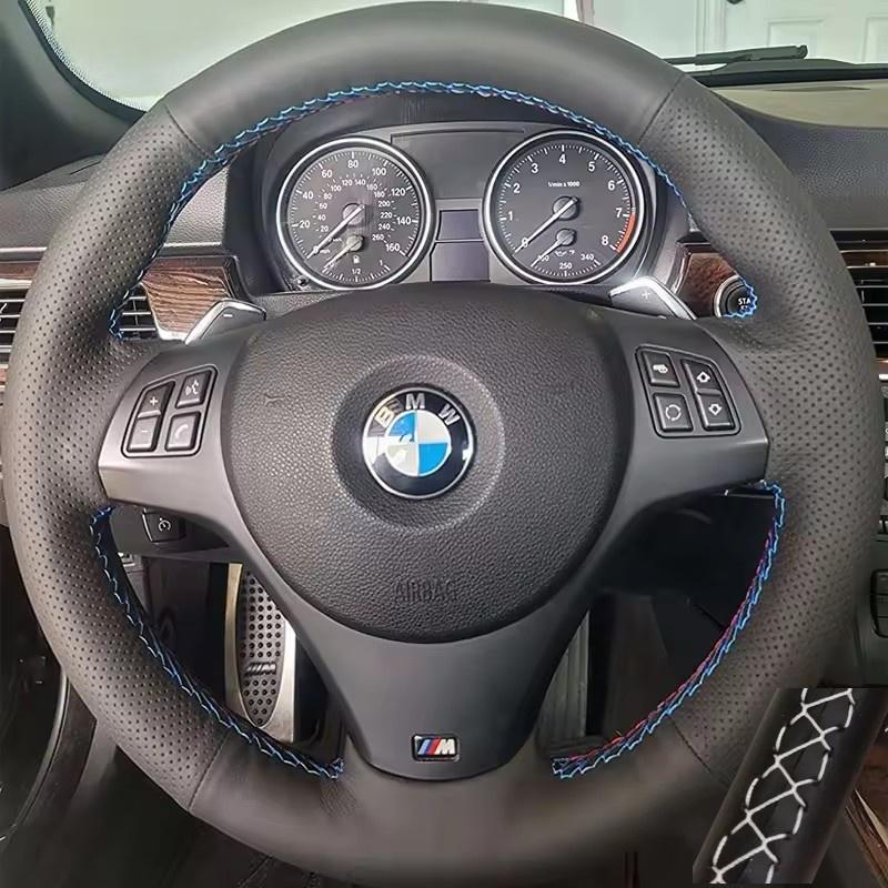 Для BMW E81 E90 Пакет M Sport M3 E91 E92 E93 E87 E82 E88 X1 E84 Полностью Черная Кожаная Оплетка Руля Автомобиля Мягкое Кожаное Покрытие