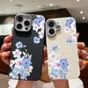 Leather Texture TPU Soft Case For iPhone 16 15 14 Pro Max 14 Plus 13 12 Pro Max 11 Blue Flowers Pattern Shockproof Phone Cover