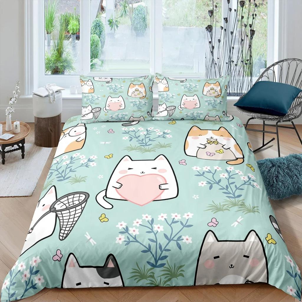 Cartoon Cat Duvet Cover Set Cartoon Animal Print Bedding Set With Pillowcase 23pcs Comforter Cover For Bedroom Decor