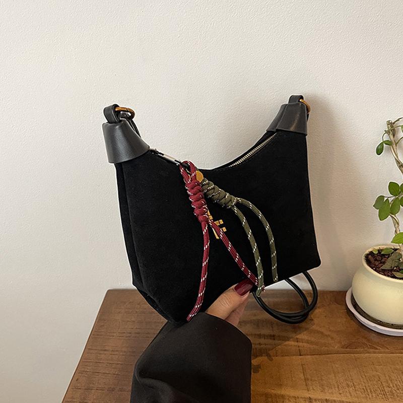 Вместительная замшевая сумка на молнии через плечо, однотонная, модная, трендовая сумка-тоут, мягкая строчка, простая подвеска, сумочка ARI