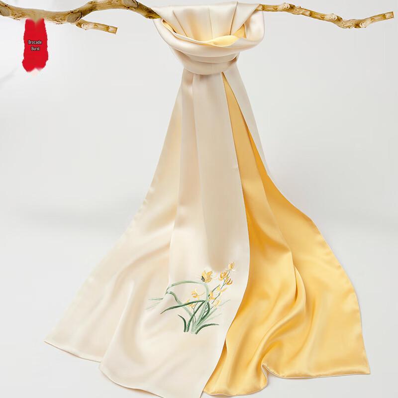 Zhi Jin Lou Handmade Mulberry Silk Orchid Embroidery Scarf