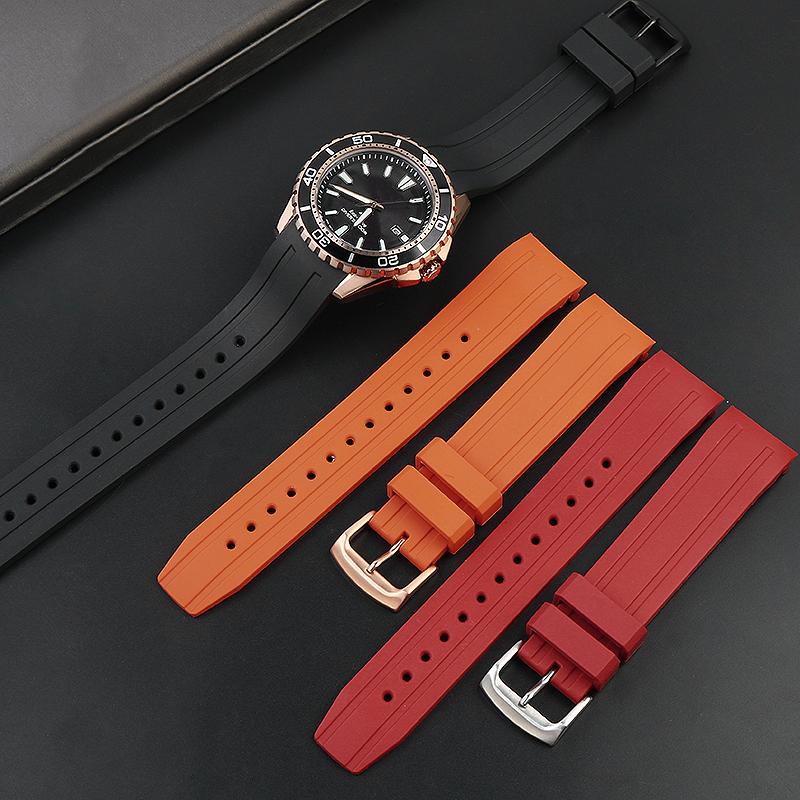 Classic New Rubber Curved End Watch Strap for Citizen BN0190 BN0191-80LBN-17E Diving BN0193 Men's Silicone 22mm Watchband Blue Black