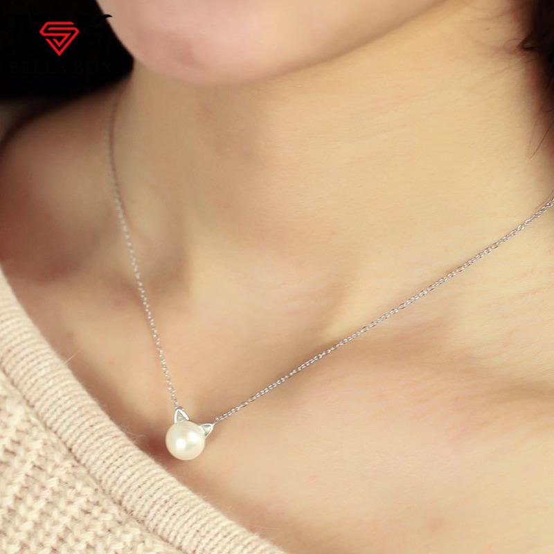 BELLA BOX Корейская мода медное серебро Sen Tie милые серьги натуральный пресноводный жемчуг кошка милый котенок ожерелье серьги комплект