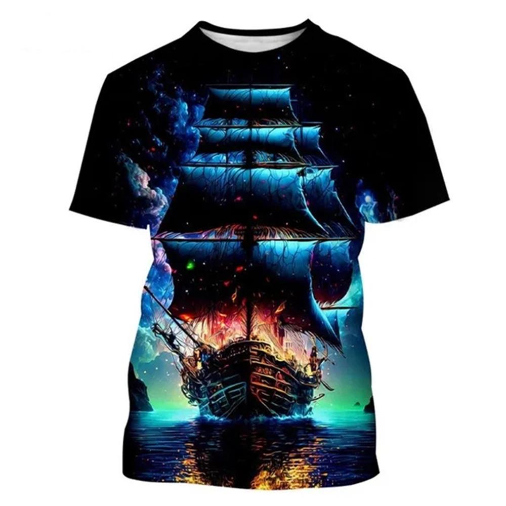Винтажная мужская футболка с 3d принтом «Корабль якорь», топ для парусного спорта, летняя толстовка с круглым вырезом и короткими рукавами, пуловер, повседневная мужская одежда