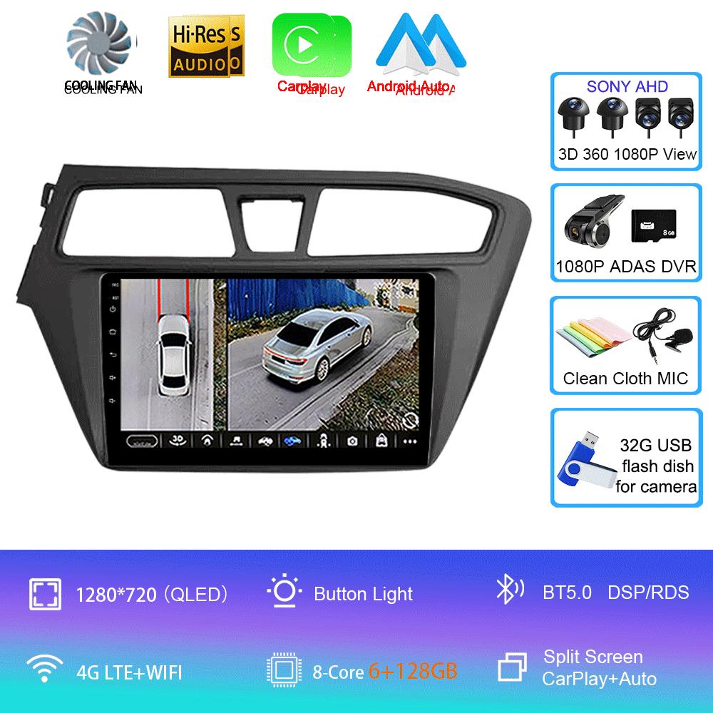 Android 14 WIFI+4G Автомагнитола для Hyundai I20 LHD 2015 2016 2017 2018 Стерео GPS Carplay Auto Мультимедийный Видеоплеер 360 Камера