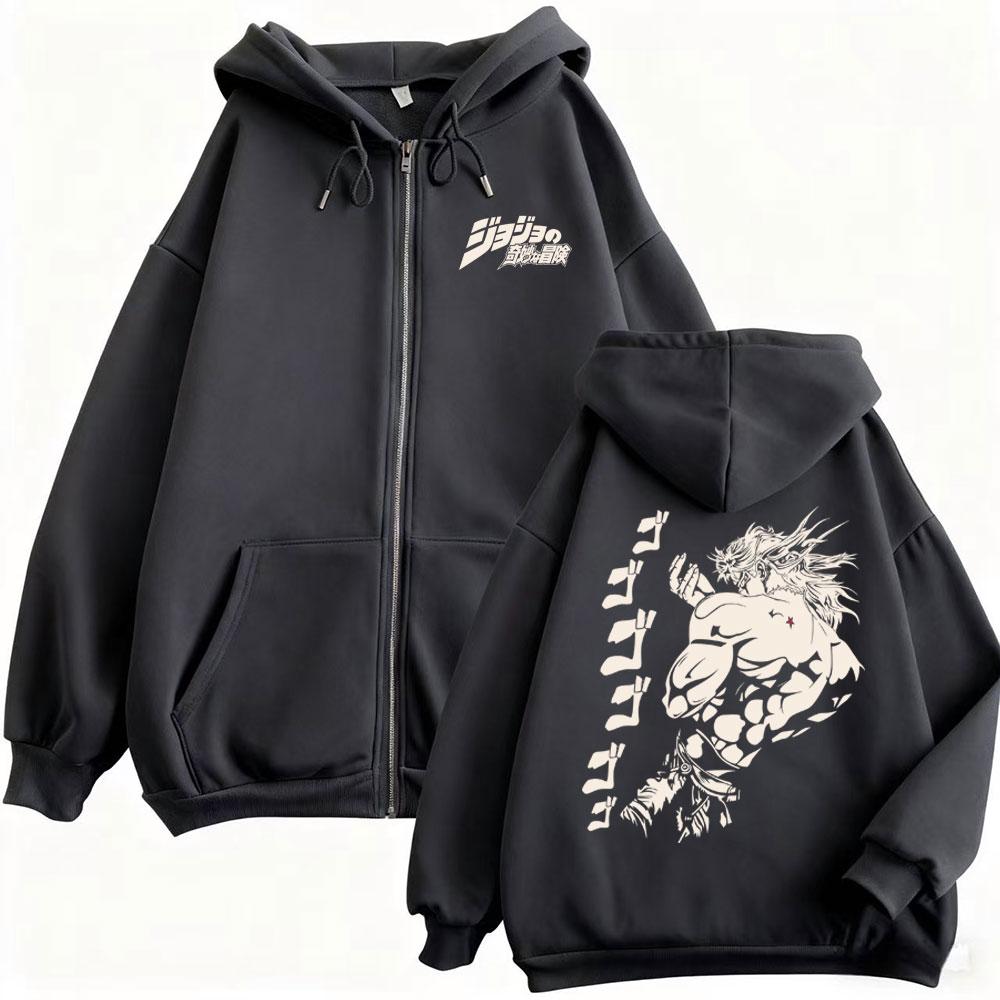 Anime JoJo's Bizarre Adventure Graphic Zipper Hoodie Dio Brando Zip Up Jacket Men Women Casual Cotton Retro Zip Up Sweatshirt