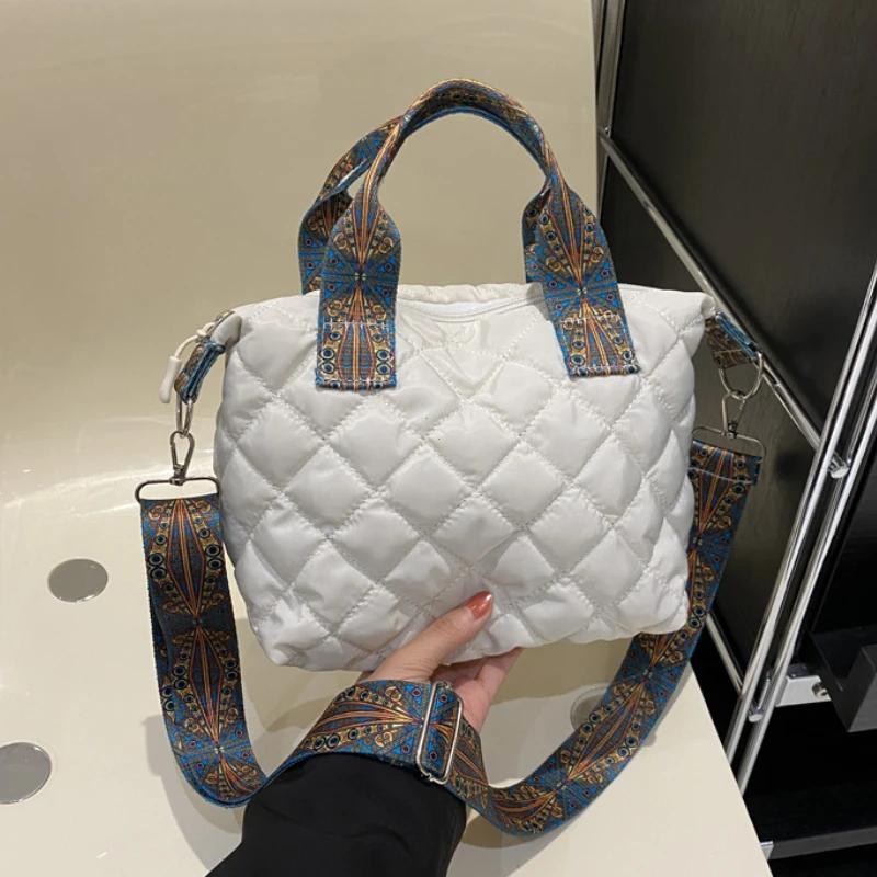 Женская широкая сумка через плечо с ремнем на осень/зиму, ромбовидная космическая хлопковая сумка на плечо, большая вместимость, универсальная сумка для покупок
