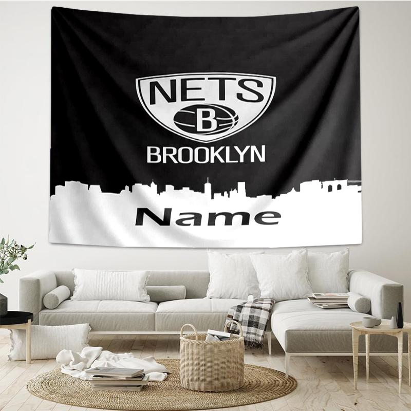 Custom Name Brooklyn Nets Print Tapestry, Backdrop, Easy Setup, Ideal for Bedroom, Office & Living Room, with Aesthetic Wall Hanging Decor.