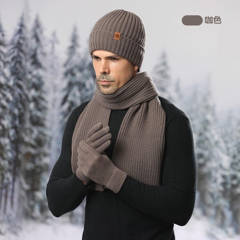 Winter Knit Hat Scarf Gloves Set Men Warm Outdoor Cycling Cold Weather Accessory