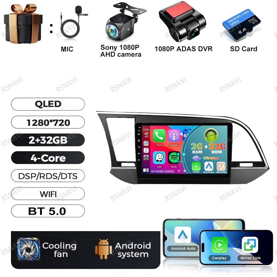 Автомагнитола Android 16 для Hyundai Elantra Avante AD 2015 ~ 2021 2019-2020 Стереосистема Qualcomm DSP BT Навигация Головное устройство QLED DVD