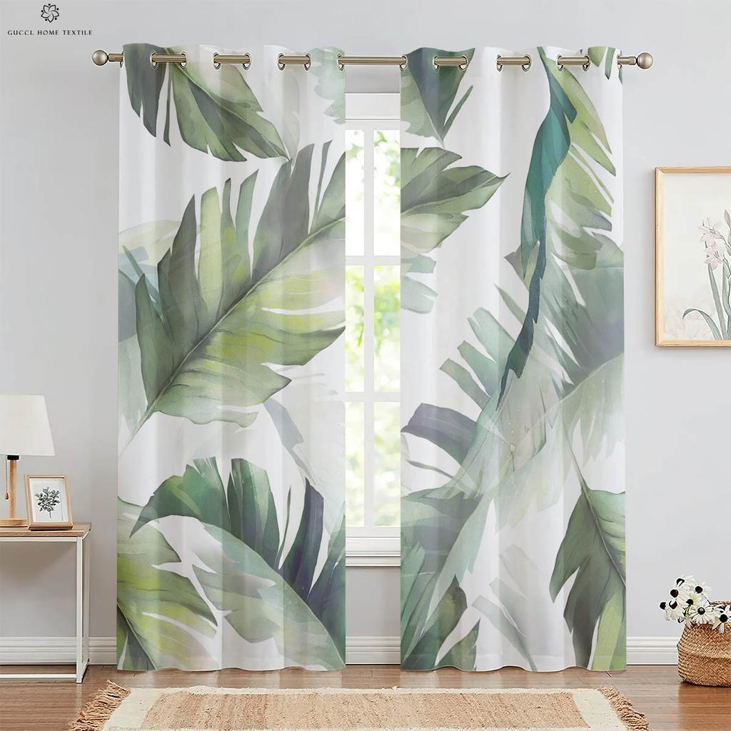 Геометрические зеленые листья тропическая растительность 3D печать шторы, черно-белые, спальня, гостиная, украшение окна