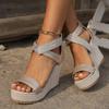 Sandalias De Mujer Verano 2024 Cross Strap Thick Bottom Waterproof Platform Slope Heel Open Toe Sandals Casual Fish Mouth Shoes
