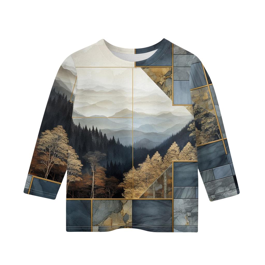 Топы с принтом для девочек 5-16 лет с круглым вырезом и рукавами 3/4 Футболки Модные топы Наряды Футболки