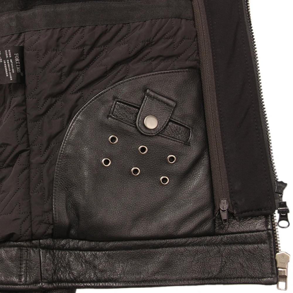 Chinese Size Men Genuine Leather Jacket Quilted Hood Removable 100% Cowhide Coat Genuine Leather Jackets Man Winter Coat Warm Clothing